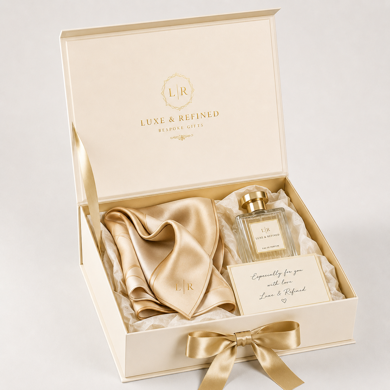 A cream and gold bespoke gift box